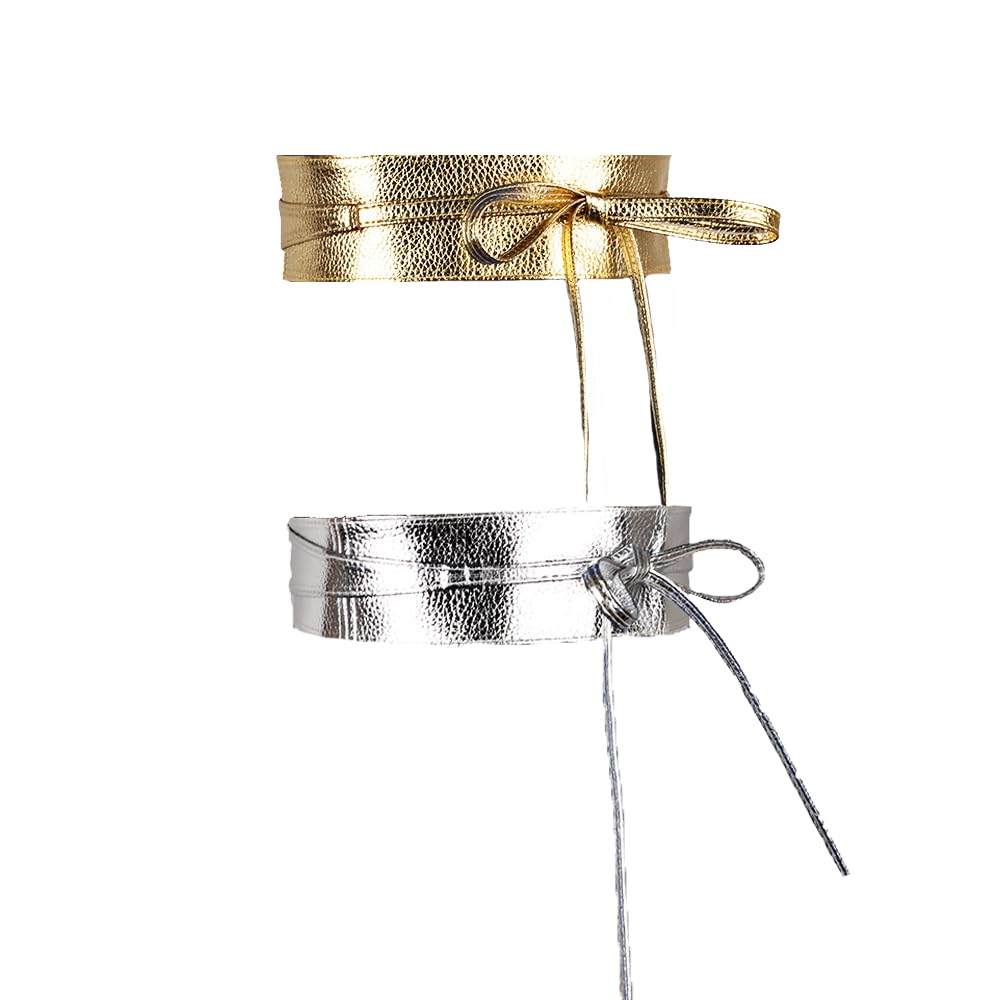 ICSTH Womens Soft Faux Leather Self Tie Wrap Around Obi Waist Band Cinch Belt (white 2)