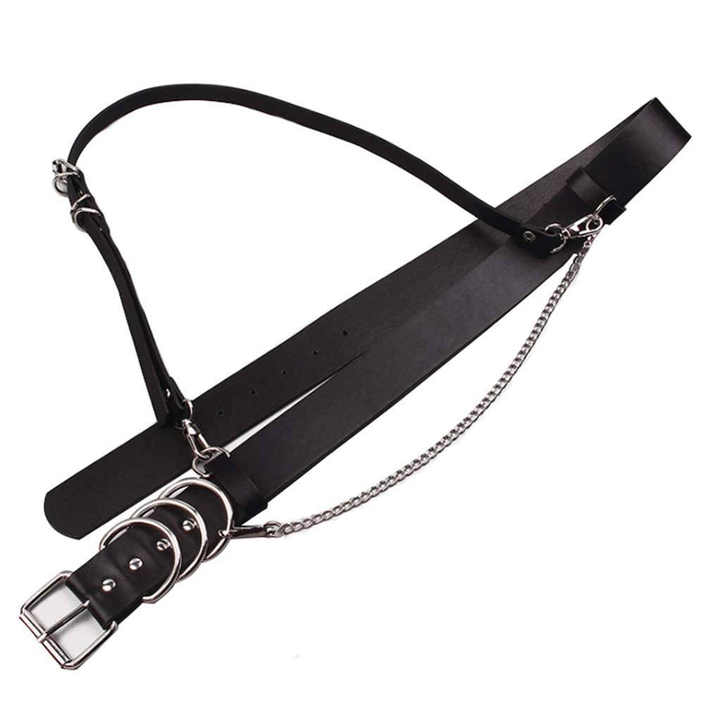 Fashion Black Faux leather Harness Waist Body Belt Punk Chest Belt with Chains for Women Girls Ladies