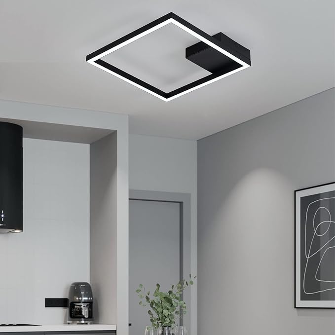 MADEM Modern LED Ceiling Light 15.74'' Black Flush Mount Ceiling Light 2160LM 27W LED Chandelier Square Ceiling Lamp Fixture for Bedroom Dining Room Living Room