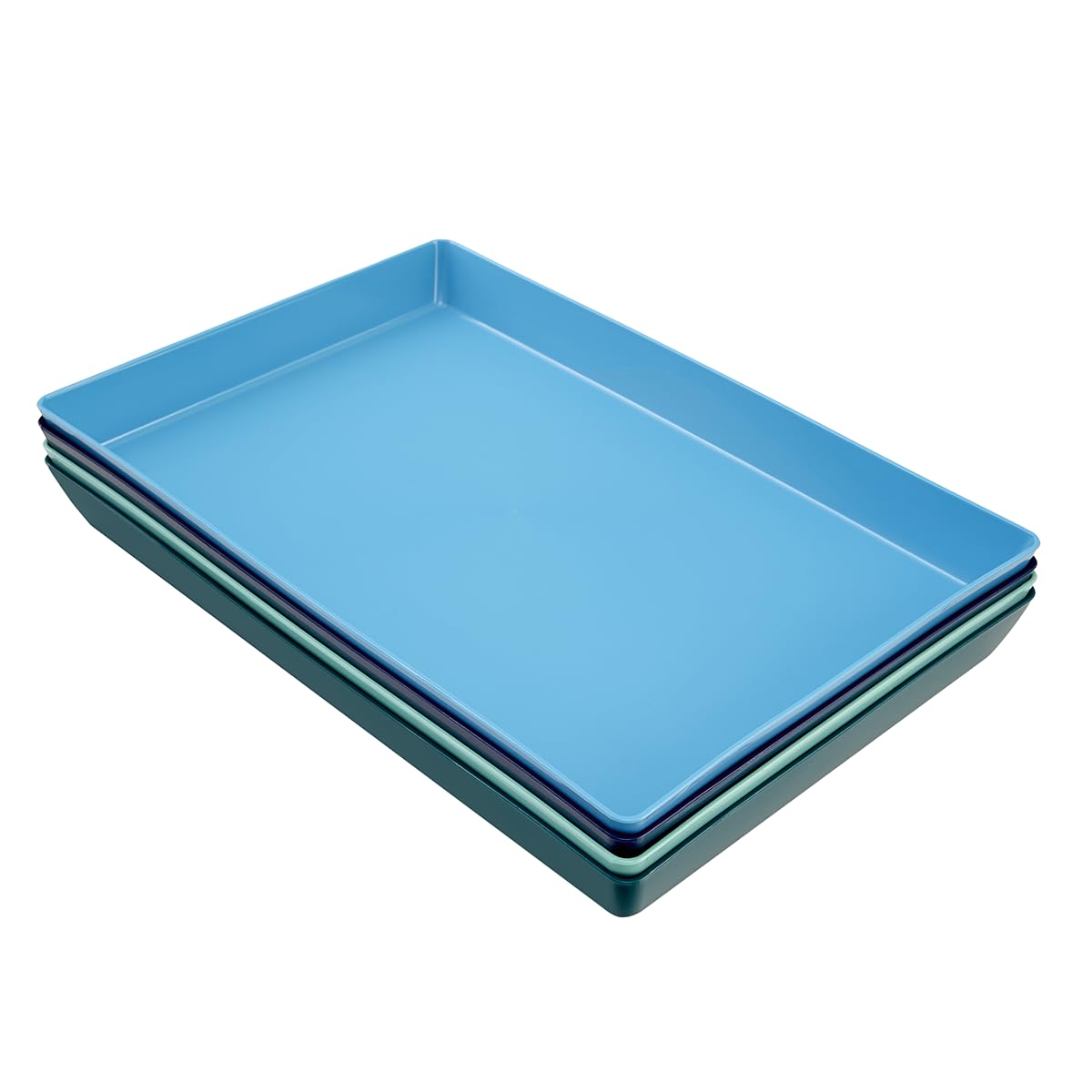 US Acrylic Coastal Plastic Serving Trays (Set of 4) 15” x 10” | Large Unbreakable Reusable Rectangular Party Platters | Serve Appetizers, Fruit, Veggies, & Desserts | BPA-Free & Made in USA