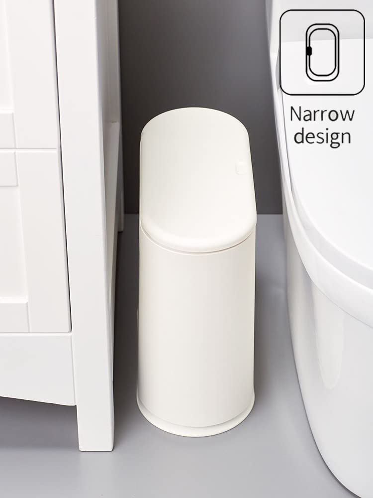 Baosia White Slim Rectangular Plastic Trash Can with Press Type Lid,12 Liter / 3.2 Gallon Narrow Trash Bin with Pop-up Lid for Toilet,Bedroom,Bathroom,Office,Kitchen,Powder Room