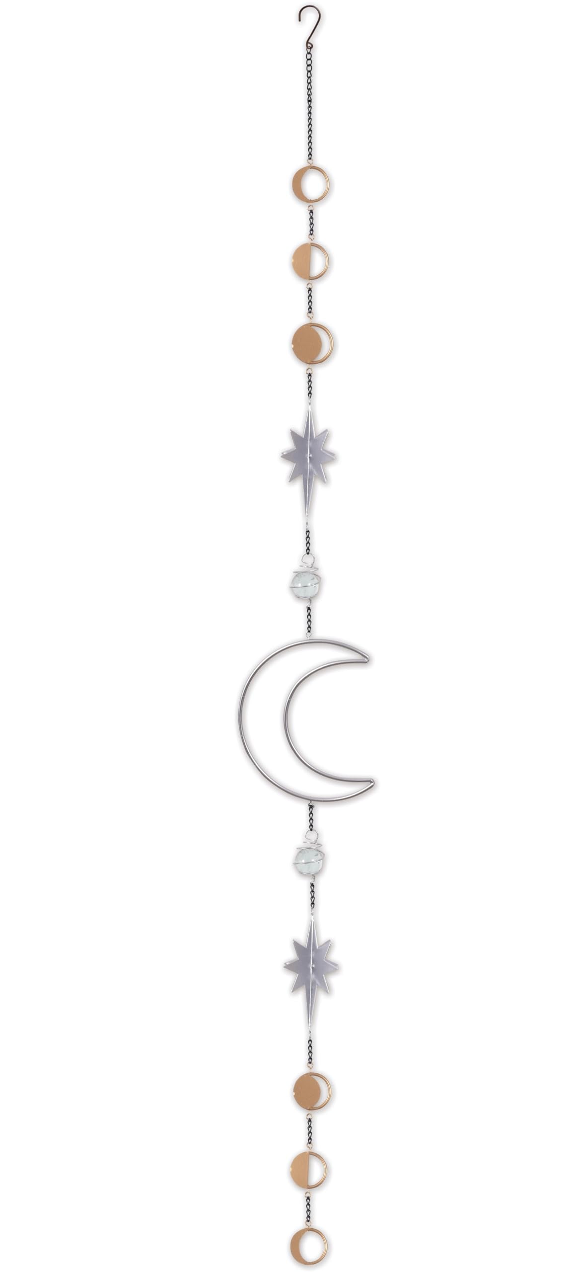 Sunset Vista Designs Hanging Glass Gold and Silver Moon & Stars Garland Yard Décor, 44.5-Inch, Celestial