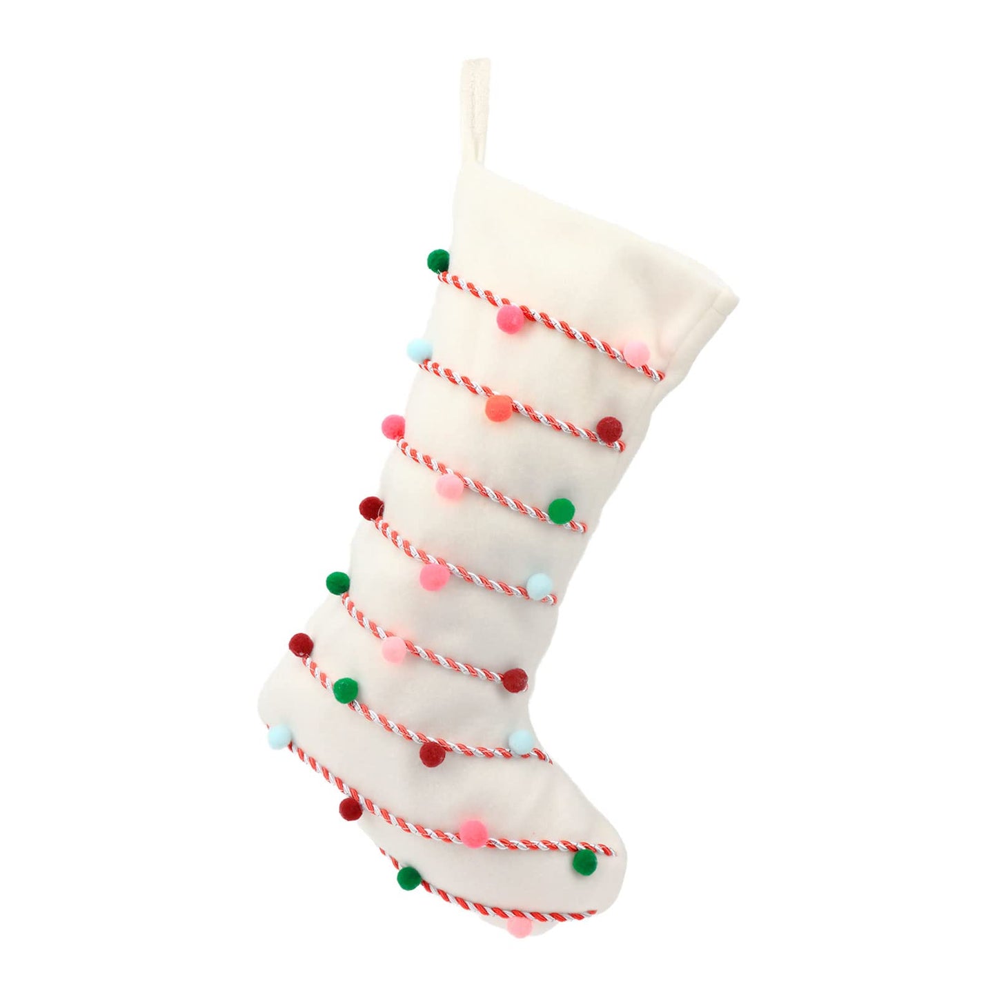 Hopearl Pom Pom Christmas Stocking Boho Style Socks Ultra Soft Holders Ornament Luxury Gifts Bags for Family Xmas Tree Party Supplies, Cream, 18''