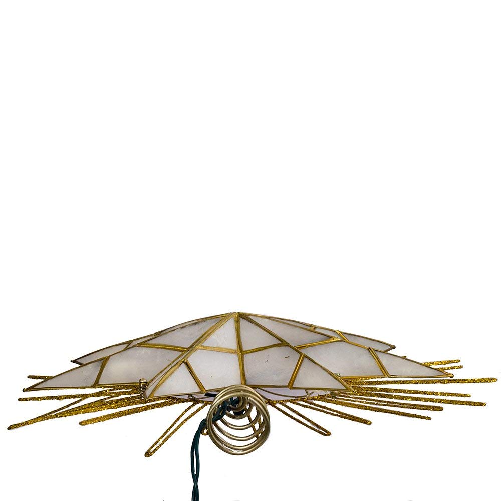 Kurt Adler 12" 7-Point Natural Capiz Lighted Tree Topper | Christmas Tree Star Topper | Gold Tree Topper Star with Lights | Light Up Star Christmas Tree Topper w/Wire Rays Accent (12 Inches, Gold)