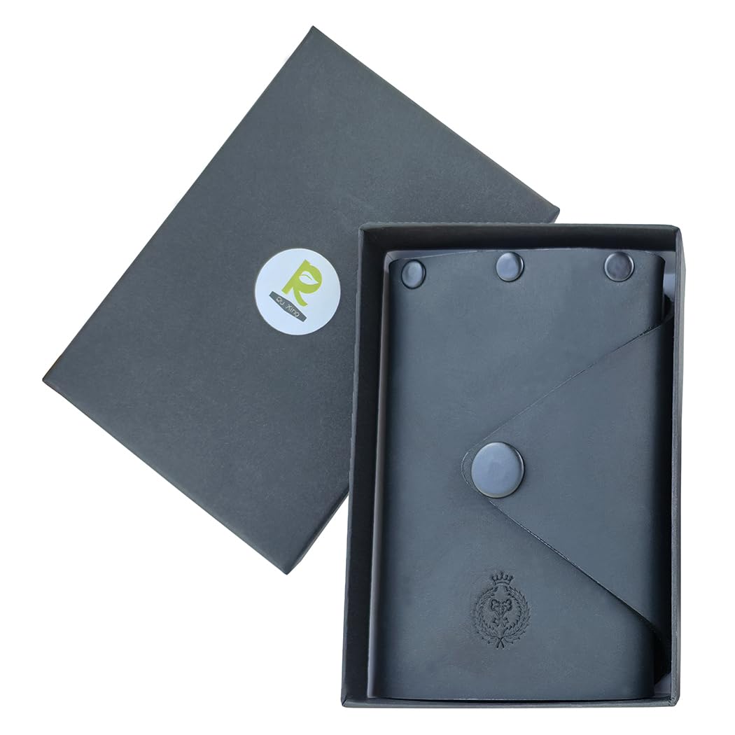 Ru Xing Genuine Leather Key Holder Handmade Organizer Wallet for Keys, Cash, Credit Cards Functional Key Holder for Men & Women (Rivet Style, Black)