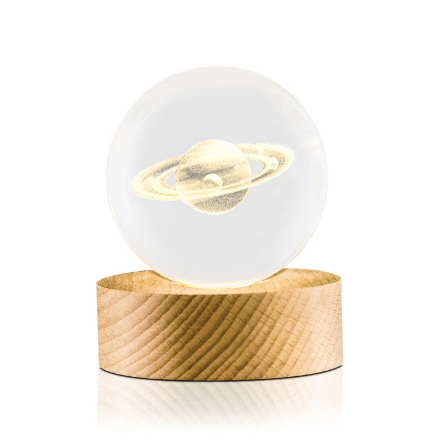 Flexzion 3D Saturn Crystal Ball Night Light - LED Light Hologram Glass Lamp with Solid Wood Base, USB Powered Crystal Ball Lamp with Adjustable Brightness for Home Decor Display Gift, 2.4inch(60mm)