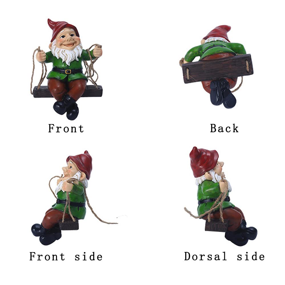 Tsilin Funny Garden Gnomes Statue Hanging Dwarf Figurines Ornament Sculpture Swing Gnome for Outdoor Pation Yard Lawn Porch Home Christmas Tree Decor Halloween New Year