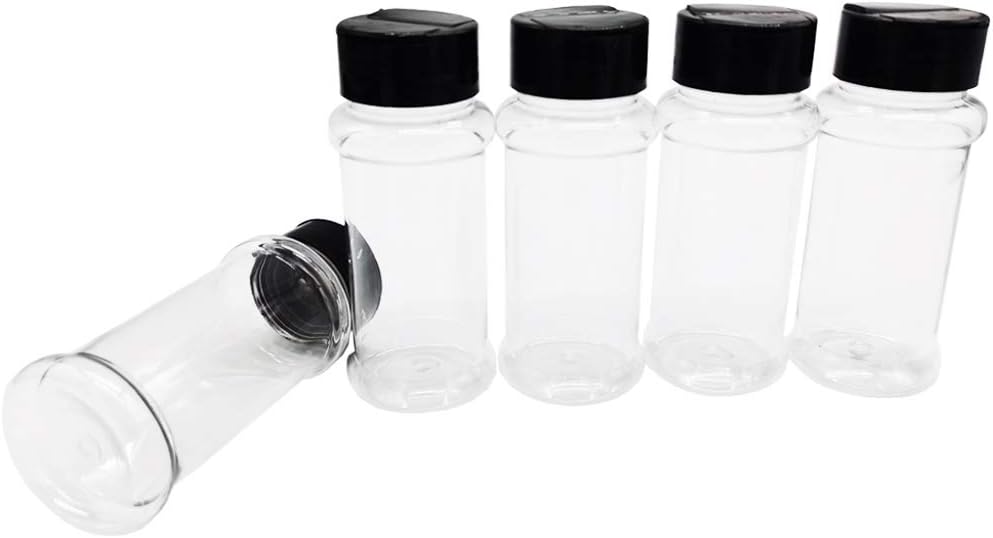 OJYUDD 16 Pack 3.4oz/100ml Plastic Spice Bottles Set,Empty Seasoning Containers with Black Cap,Clear Reusable Containers Jars for Spice,Herbs,Powders,Glitters