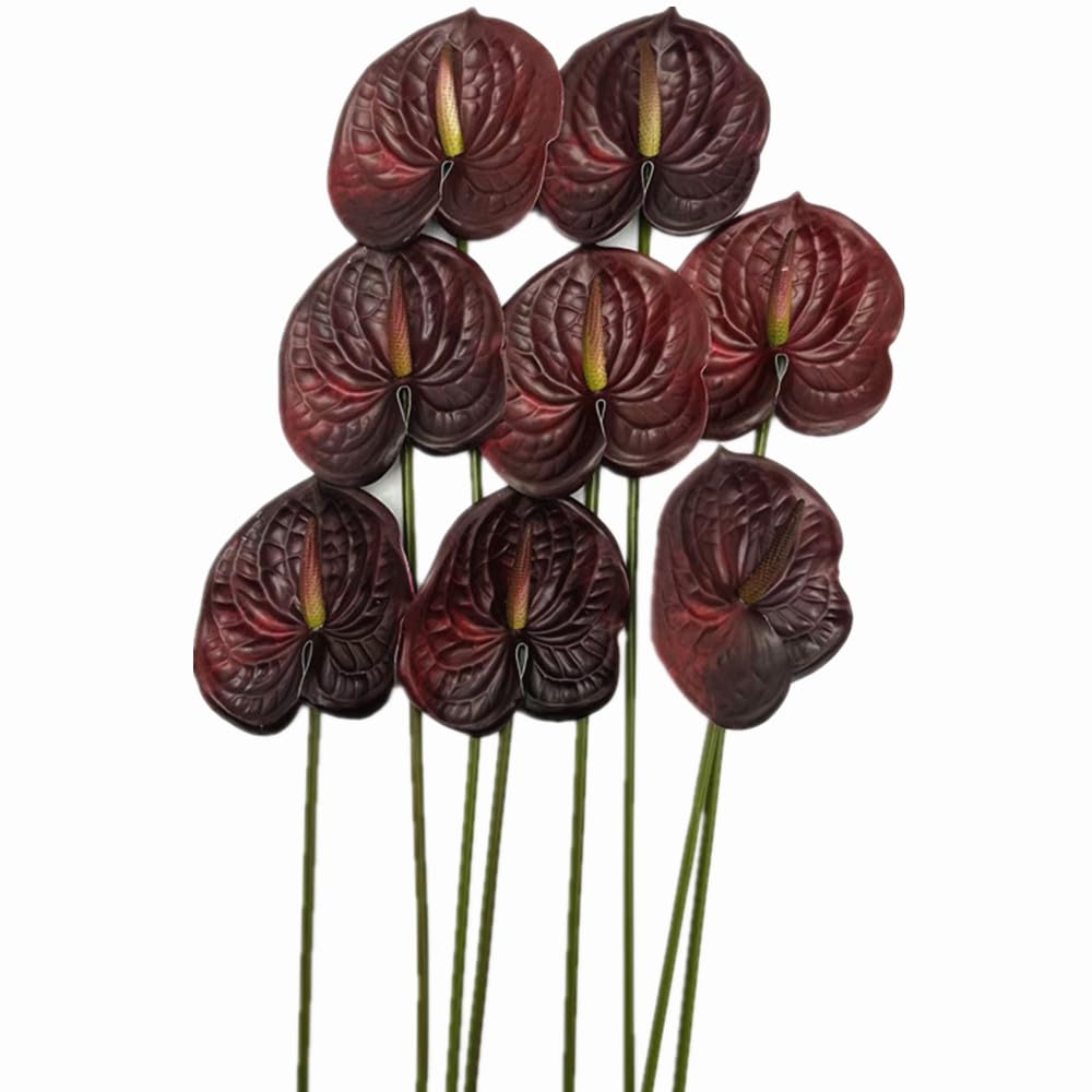 forestmistry 8pcs Burgundy Anthurium Artificial Flowers Lifelike Fake Flowers 5.5" Head for Table Centerpieces Bridal Wedding Festival Christmas Hotel Home Floral Decor (Burgundy)