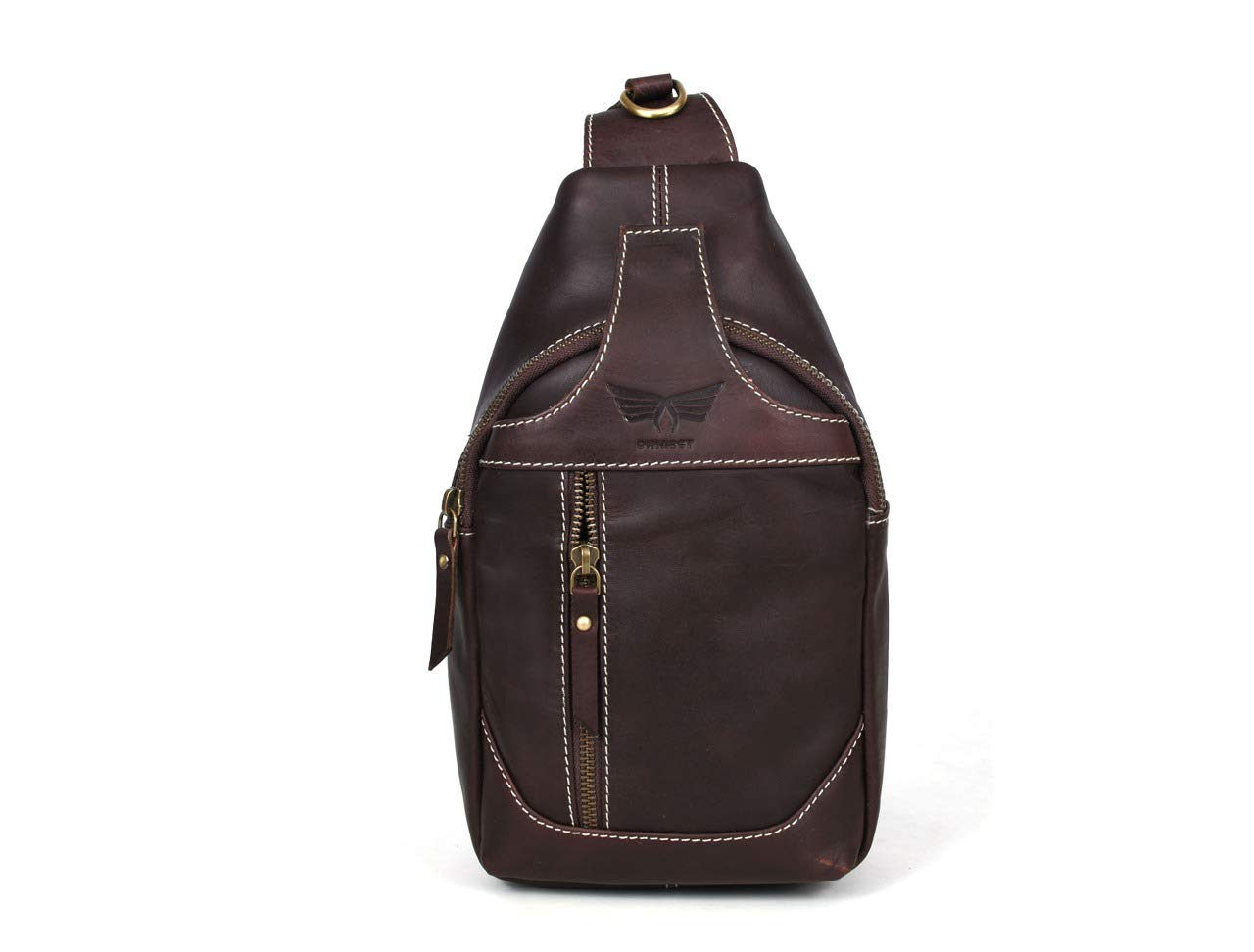 Dimarcy Leather Cross-body Sling Bag Casual Daypack Backpack Chest Shoulder Multi-Purpose Timeless Design Small Men (Dark Brown)