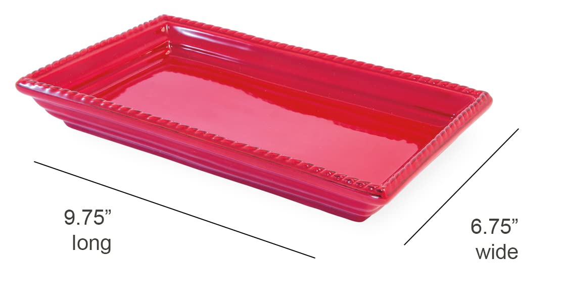 Boston International October Hill Ceramic Guest Towel Caddy/Tray, Red