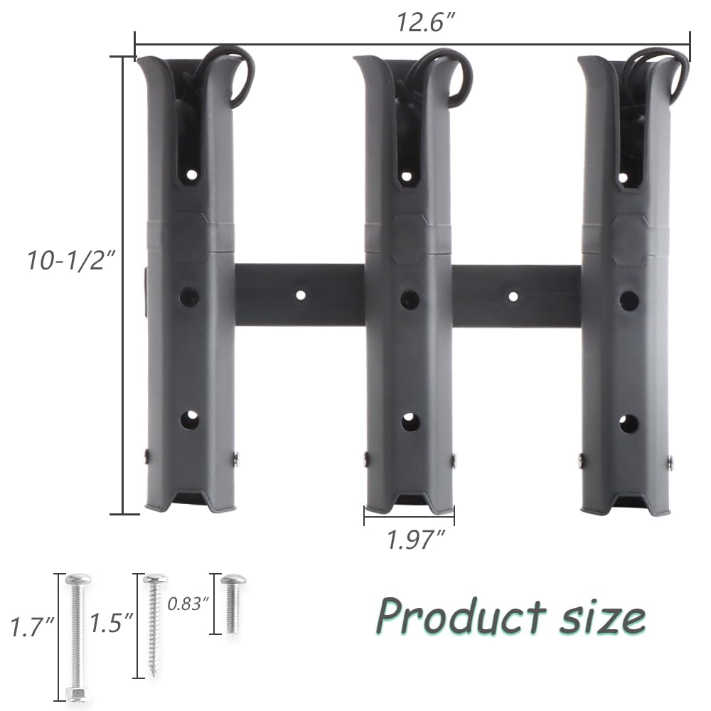 VTurboWay 3-Tube Adjustable Fishing Rod Holder, Removable Pole inserter, Self-Adhesive for Fishing Box Cooler, Drilling installation for Boat Yacht Kayak Fishing, Spinning Plastic, Black