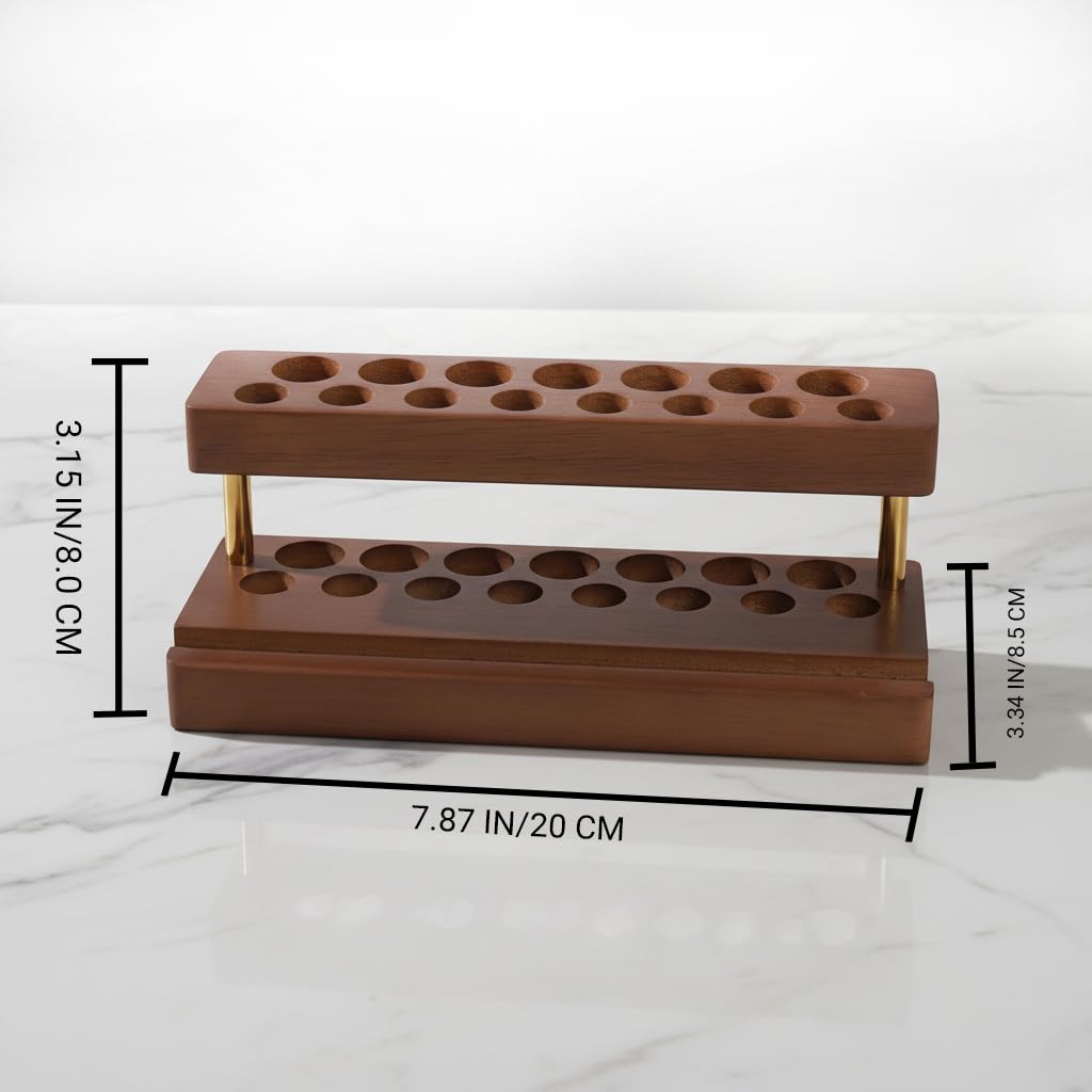 LUMRRSK Pencil & Pen organizer for Desk,Wooden pen holder with Phone Stand for Office & Home,Solid Walnut Pencil Display Stand (Double-row - Walnut)