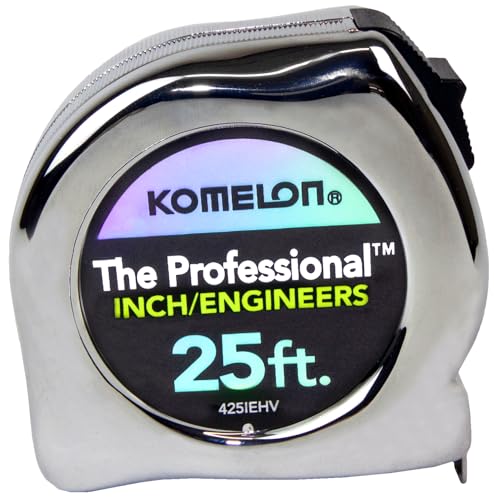 Komelon 425IEHV High-Visibility Professional Tape Measure Bother Inch and Engineer Scale Printed 25-Feet by 1-Inch, Chrome