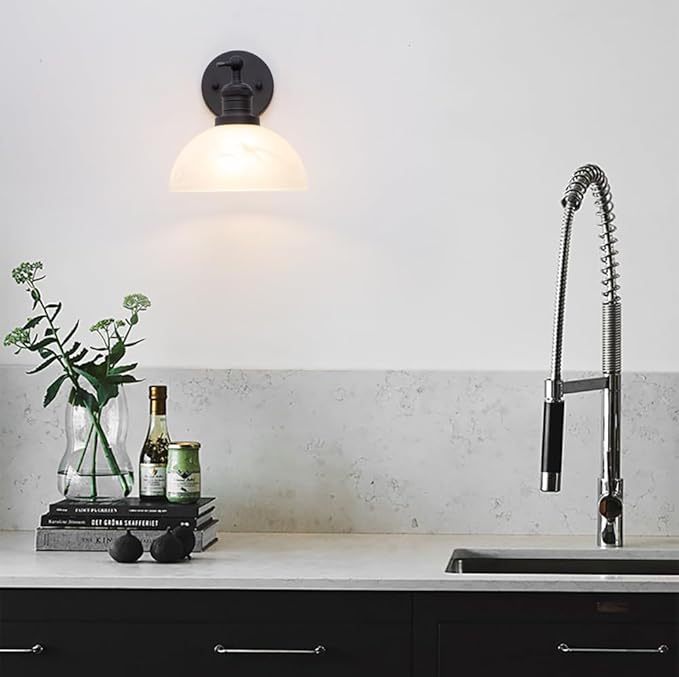 1-Light Vintage Wall Sconce Light with Milk White Glass Shade, Rustic Indoor Wall Mounted Lamp for Bedroom Vanity Bathroom Living Room Over Kitchen Sink