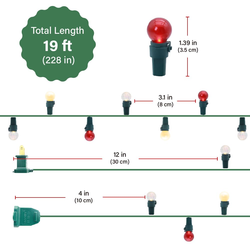GlowVibe 70 Counts Red and White Christmas Lights, 19ft G15 Pearlized Glass Bulbs, ETL Certified LED Christmas Globe String Lights Plug-in, Indoor Xmas Tree Lights for Outdoor Xmas Home Decor