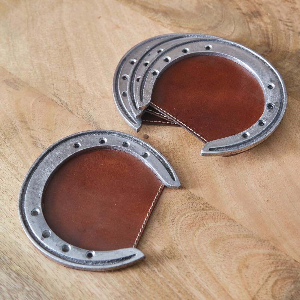 CTW Home Set of Four Leather Horseshoe Coasters