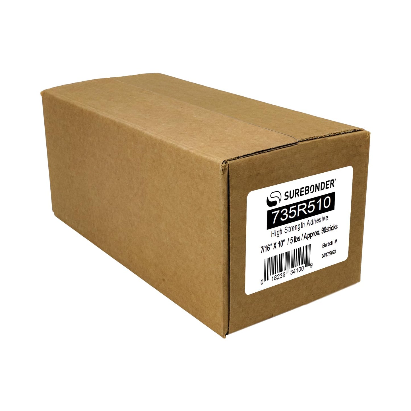 Surebonder 735R510 Full Size 10" High Strength Hot Glue Sticks for Cardboard, Plastic, Wood, Metal - 90 Glue Sticks, Amber, 5 lb Box