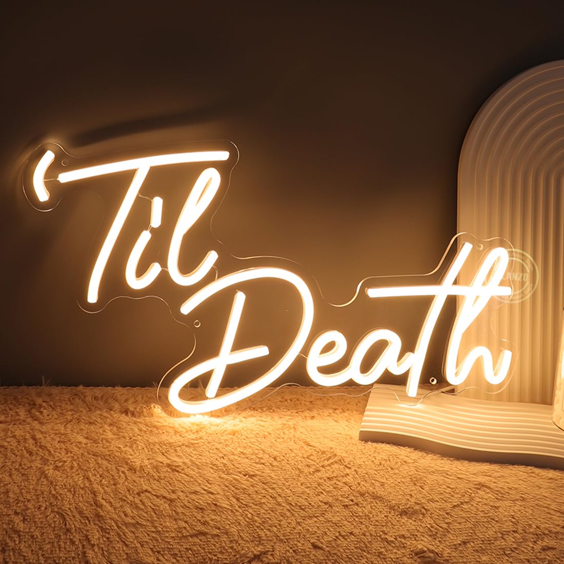 Planzo Til Death Neon Sign Bedroom Wall Decor Led Light Gothic Wedding Party Home Decor Engagement Proposal Christmas Gift 5V USB Powered with Dimmer Switch 17IN Warm White