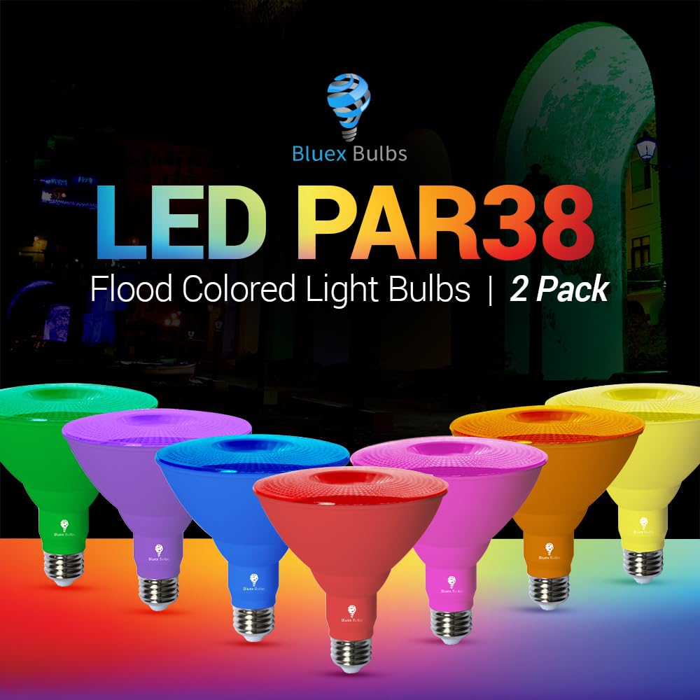 Bluex Bulbs Par38 LED Flood Light Bulb - 18W (120Watt Equivalent) - Dimmable - E26 Base - LED Lights, Party Decoration, Porch, Home Lighting, Holiday Lighting, Flood Lights (Yellow, 2 Pack)