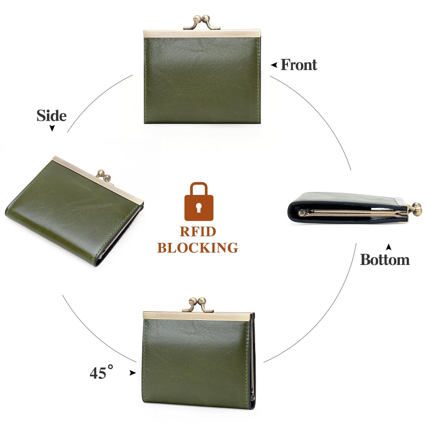 GOIACII Credit Card Holder Vintage Wallet for Women Genuine Leather Ladies Card Cases with Kiss Lock Small Green