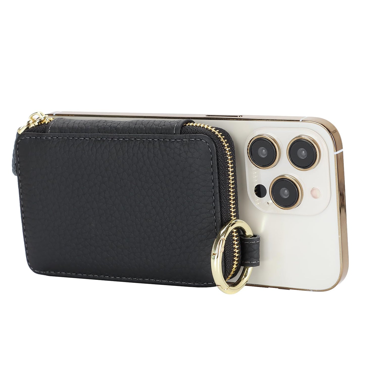 Cavor Compatible with MagSafe Wallet Genuine Leather Cash Wallets for Women, Magnetic Phone Wallet for iPhone 17 Pro Max/16/15/14/13/12, id Credit Card Holder with Mag safe Keychain-Black