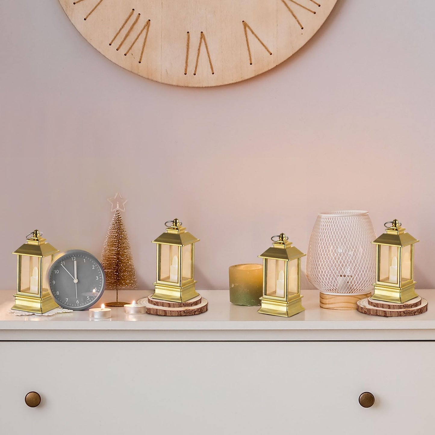 Staymoment Gold Lanterns Decorative Indoor: 24 Pcs Mini Lanterns for Wedding Table Centerpieces Small Battery Powered LED Lights Bulk for Party Christmas Decor