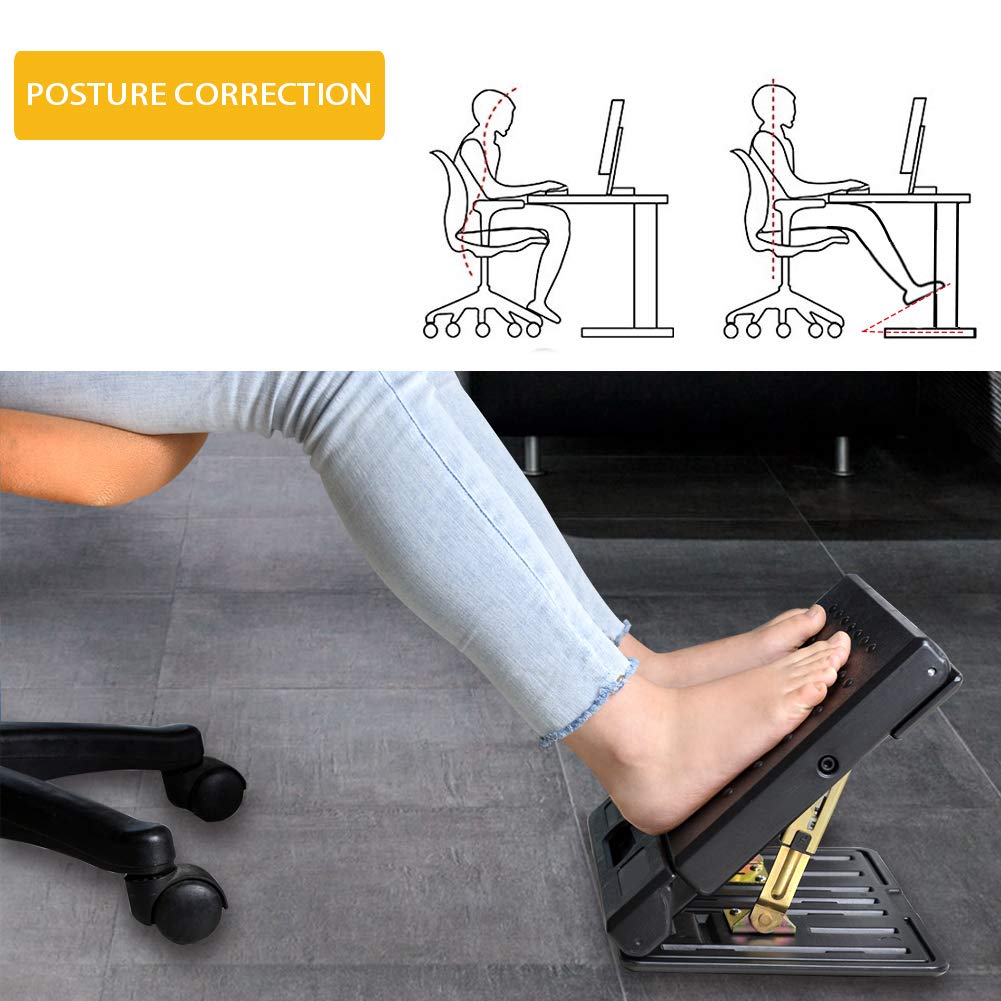 Adjustable Foot Rest for Under Desk at Work, Comfortable Footrest with 4-Level Height Adjustment, Ergonomic Leg Rest for Office Gaming Chair, Black Foot Stool with Removable Soft Pad