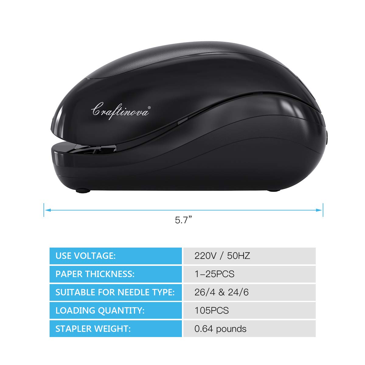 Craftinova Electric Stapler,Including 2000 Staples and 1 Staple Remover, Suitable for Palm Size and high Comfort,25 Sheet Capacity, AC Adapter or Battery Powered,Battery not Included,(Black)…