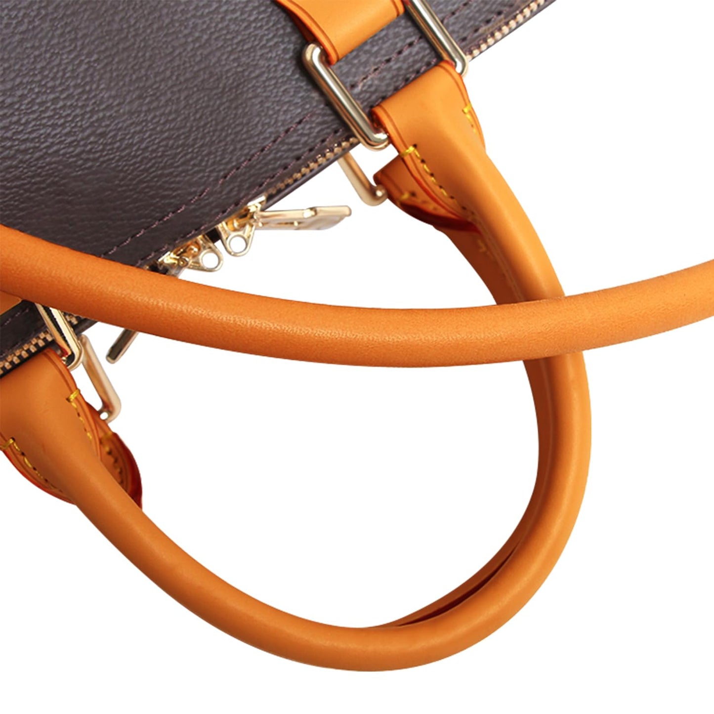 KIYOMIL Bag Genuine Vachetta Leather Shoulder Short Strap Replacement Fit for Graceful Damier or Speedy25 30 35 Bag Brown Rolled Straps Tan(Length:27.5in-DEEP BEESWAX)