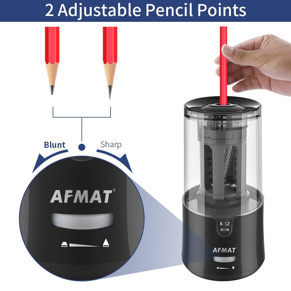AFMAT Electric Pencil Sharpener - Auto Stop, Super Sharp & Fast, Plug in Pencil Sharpener for 6-12mm No.2/Colored Pencils - Classroom/Office/Home PS92