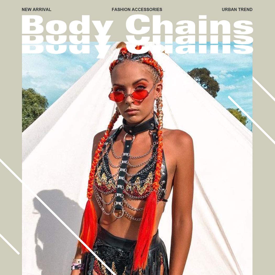 DRESBE Leather Chest Harness Chain Belt Black Fashion Rave Body Accessories for Women