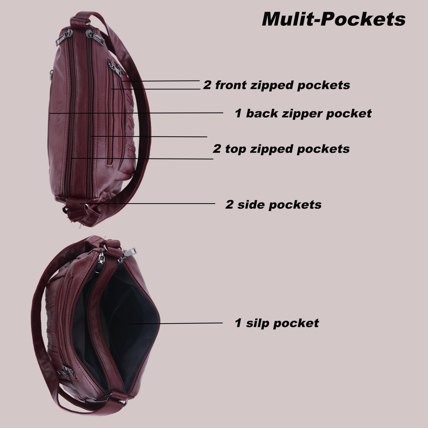ELDA Crossbody Bags For Women Pocketbooks Soft PU Leather Purses and Handbags Multi Pocket Shoulder Bag