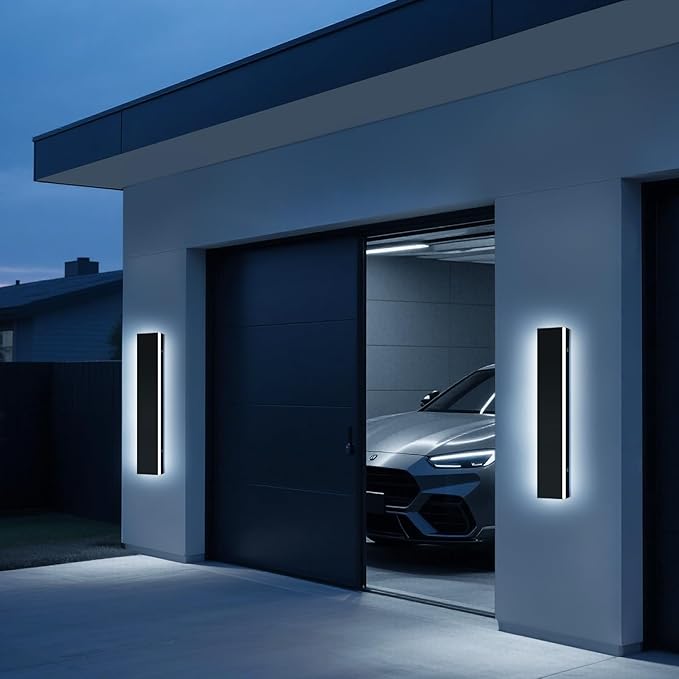 Upgrade Widened 2 Pack 23.6inch Outdoor Wall Sconce, 3000K-6000K Dimmable Modern LED Wall Mount Light, IP65 Waterproof, Black Exterior Lighting for House, Porch, Garage with Remote Control