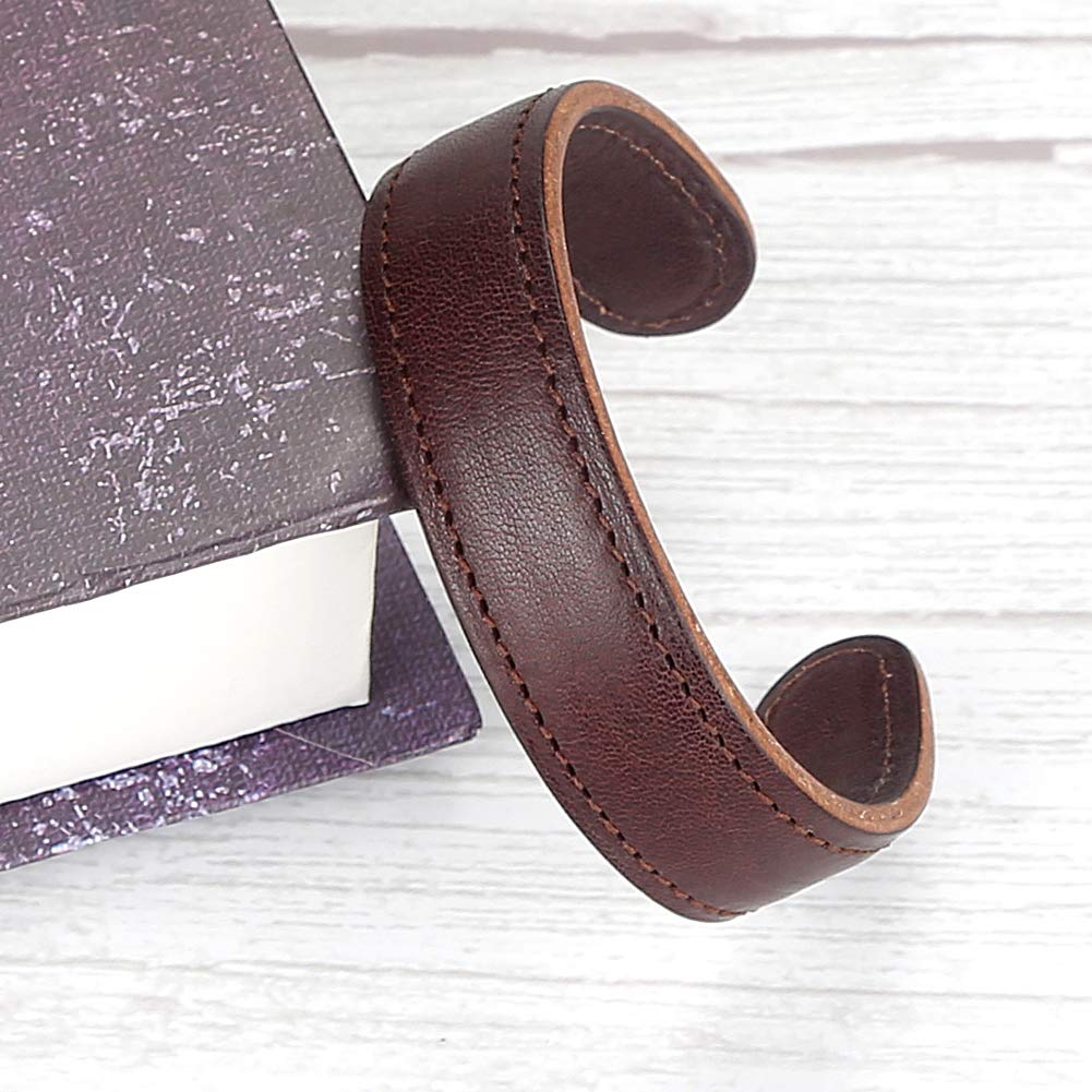 CJMILADO Mens Genuine Leather Bracelet - Handmade Adjustable Leather Cuff Bracelet punk Style leather wrap Wristband for Men (C-Cuff Brown)