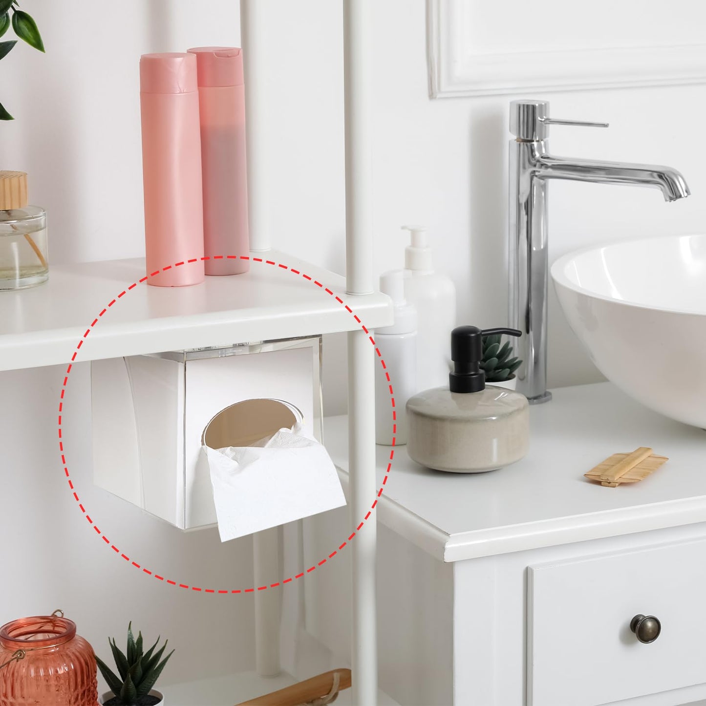 Geelin 2 Pcs Tissue Box Holder Wall Mount Acrylic Dispenses Tissue Box Shelf Gloves Wipes Paper Napkins Organizer Upward or Downward for Kitchen Bathroom Office Rv (Clear)