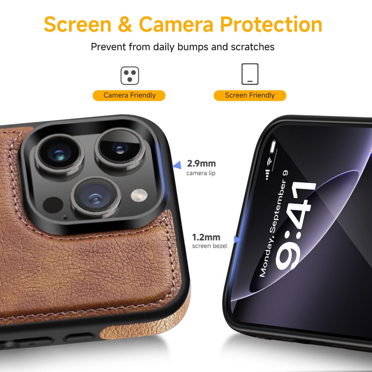 Razstorm Unique Design Luxury Leather Business Phone Case for iPhone 16 Pro Anti-Slip Scratch Resistant Ultra Slim Protective Case (2024,6.3”) (Brown)