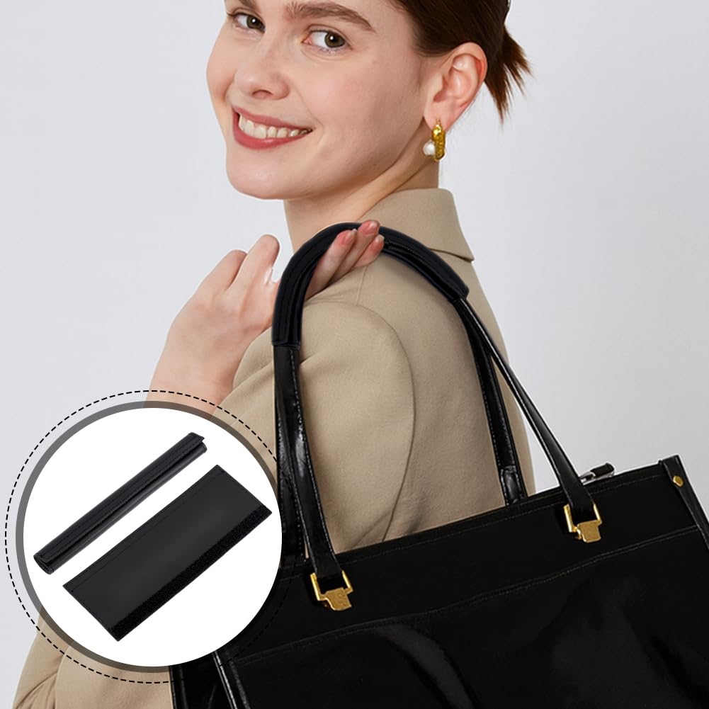 PH PandaHall 2pcs Leather Handbag Handles Wrap Cover, Black Handle Protector Cover Removable Bag Handle Protectors for Shopping Travel Bag Purse Handles Craft Strap Making Supplies