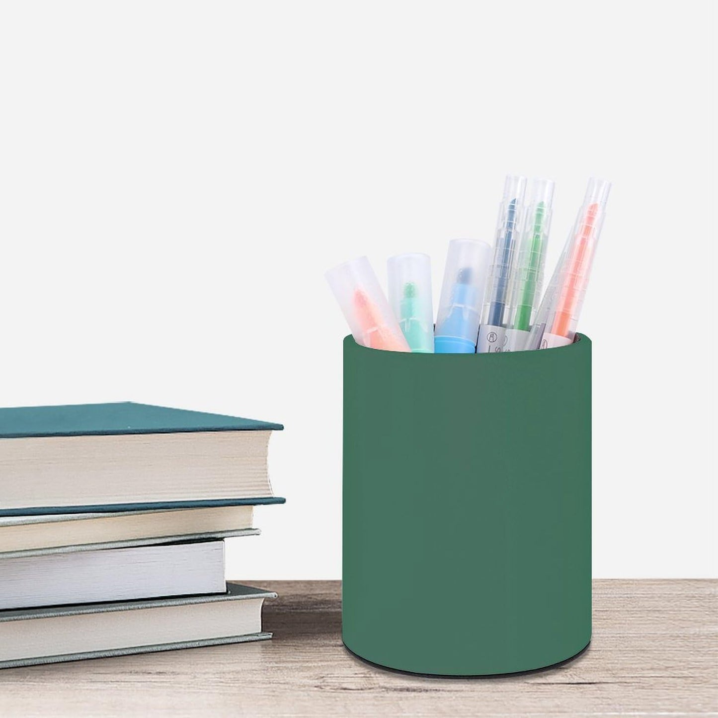 UTRSIFB Holder Cup Makeup Brush Storage Organizer, Waterproof Multifunctional Office Supplies, Pen Holder Cylinder Leather Pencil Green