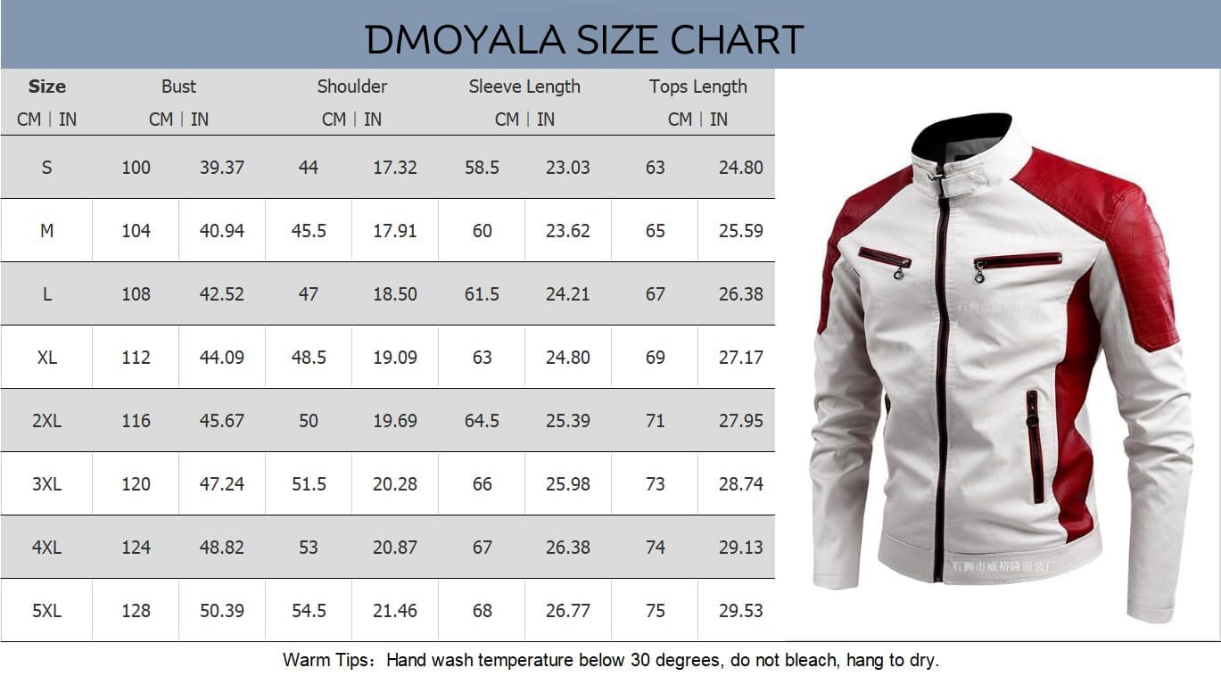 DMOYALA Men's Fall Trendy Full Zip Up Stand Collar Faux Leather Jacket Lightweight Casual Silm Fit Bomber Jackets 2023 Novelty Color Block Motorcycle Biker Coats Brown White and Red M