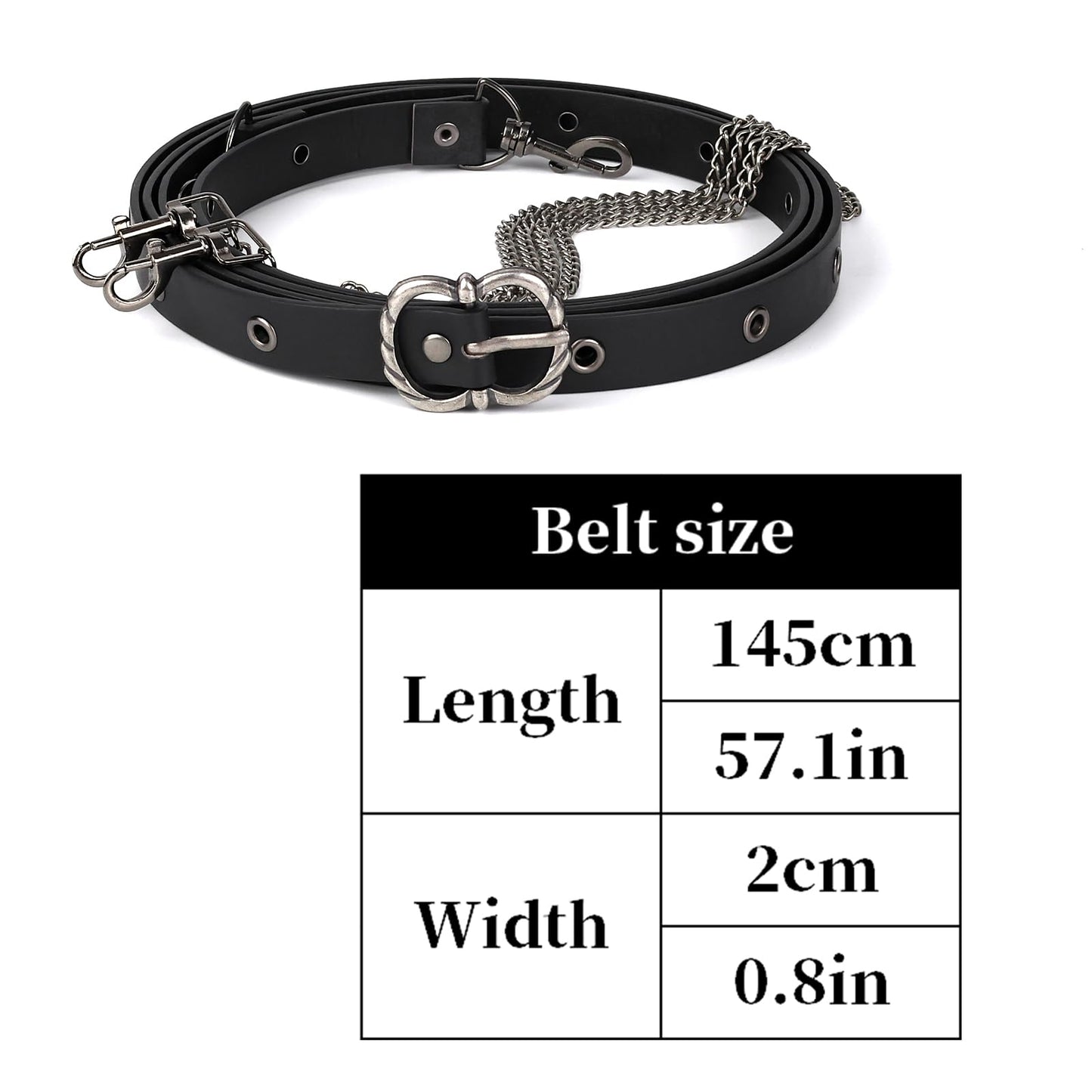HiiFeuer Medieval DIY Faux Leather Metal Chain Belt, Vintage Adjustable Thin Belt For Women, Retro Skinny Belt For Dresses (Black B)