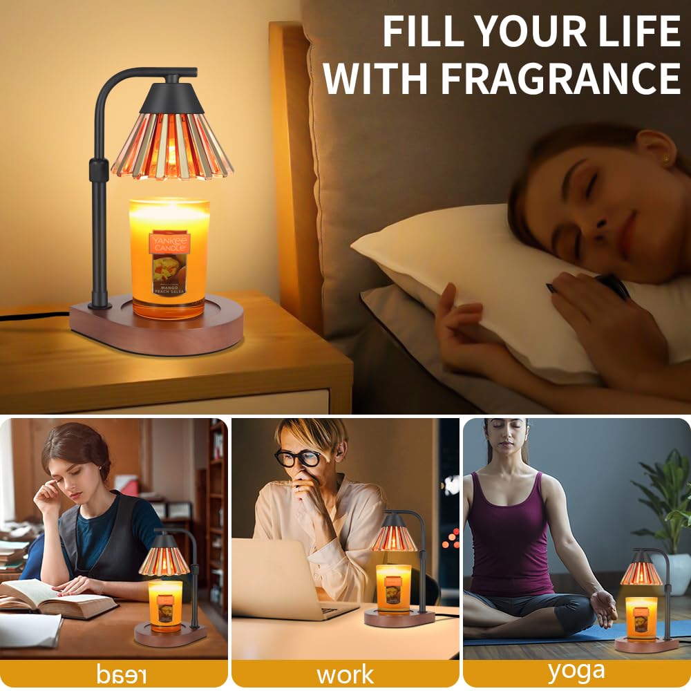 Dimmer Candle Warmer Lamp with Timer Adjustable Height Electric Wax Warmer for Jar Candles Home Offices Decor Birthday for Women Mom Grandma (Gold-Yellow)