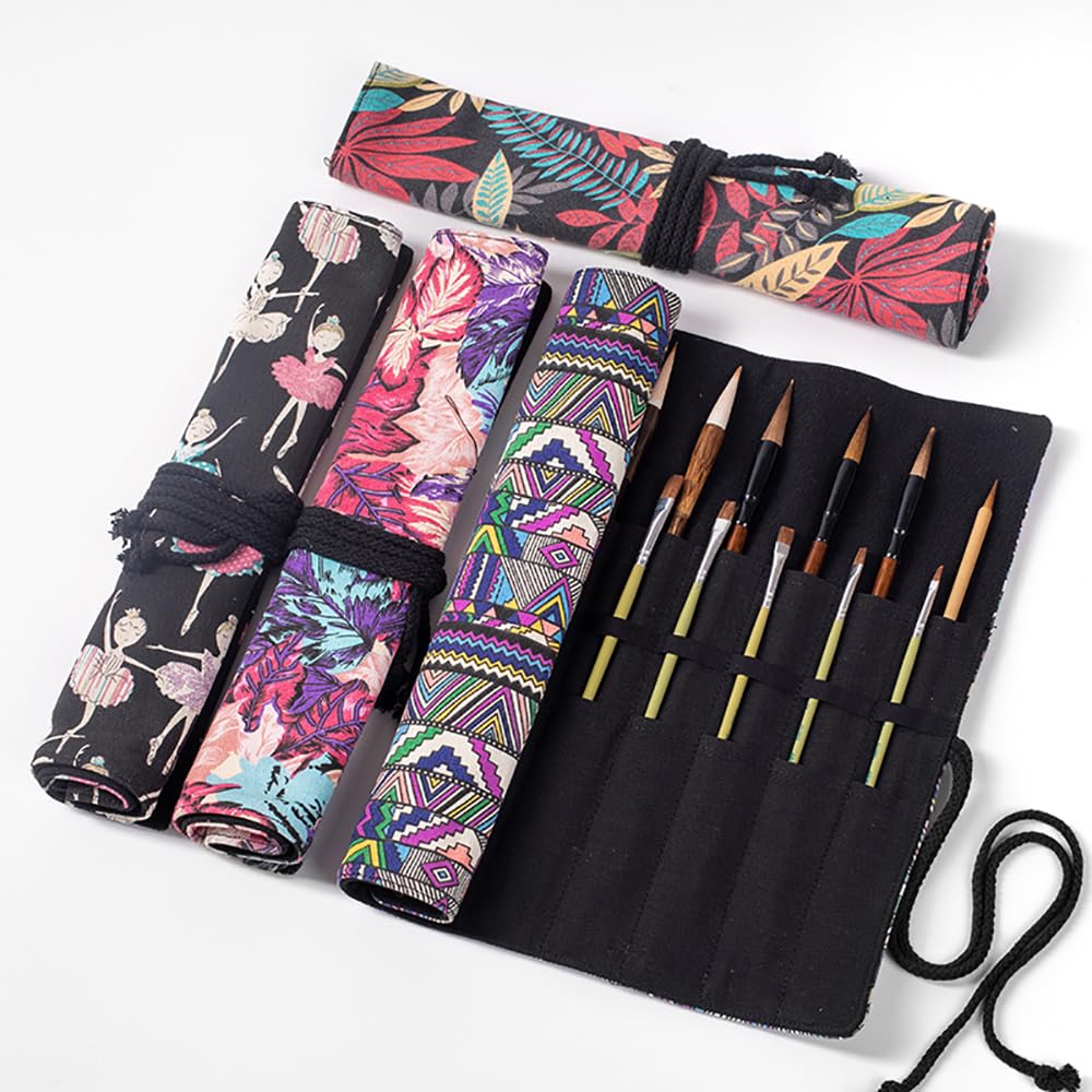 Funny live Paint Brush Holder Art Supplies, Artist Brush Holder & Art Supply Storage Organizer Roll-Up Case Bag, Protect Acrylic Oil Watercolor Paintbrushes (Black-20 Slot Pockets)