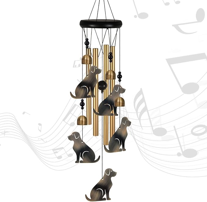 Bronze Dogs Wind Chimes Decor, Portable Mobile Wind Catcher, Sympathy Wind Bells, Memorial Gifts for Mom, Housewarming, Blessing Windchime(Outside/Indoor/Home/Room/Porch/Tree/Yard/Garden Decorate)