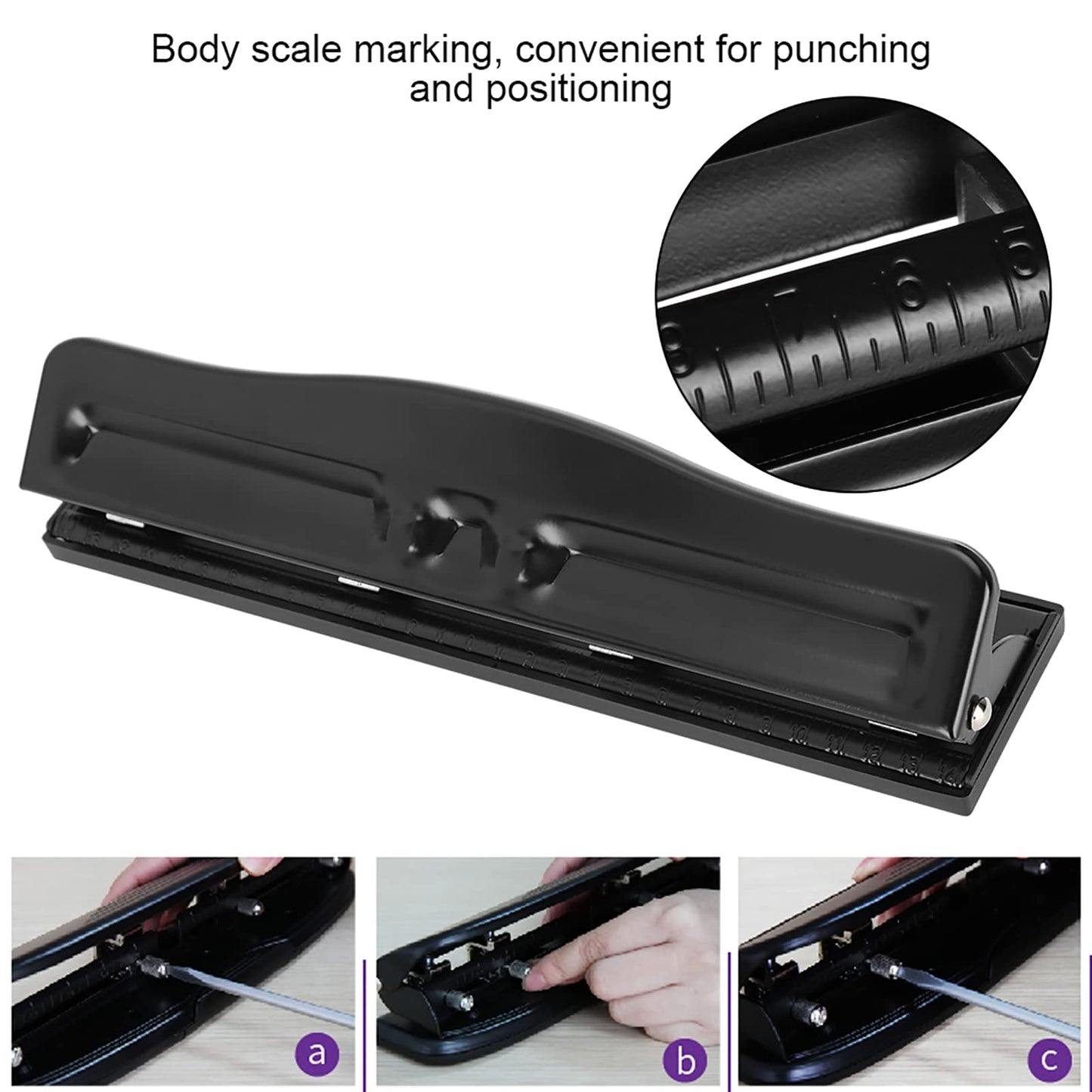 Adjustable 4-Hole Paper Puncher for A4 Refills - 10 Sheet Capacity - Portable Manual Tool with 6mm Hole Diameter - Black Desktop Ring Puncher for Office and School Supplies 999D