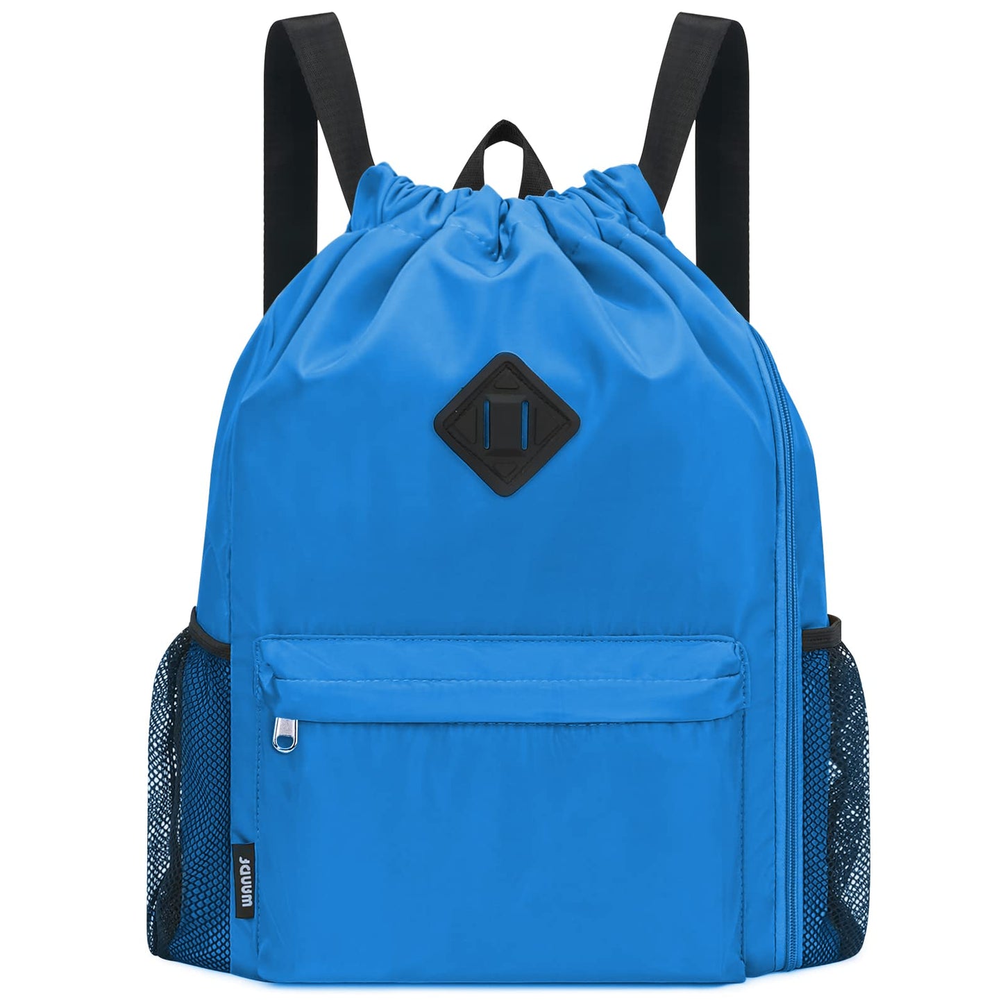 WANDF Drawstring Backpack Sports Gym Bag with Shoes Compartment, Water-Resistant String Backpack Cinch for Women Men(Large,Dark blue)