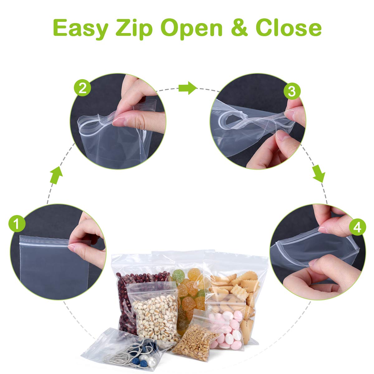 Valchoose Premium 600 Count Zip Poly Bags Clear, 2Mil 3 Assorted Sizes - 2 X 2, 2 X 3, 3 X 4 in Sturdy Seal Tight, Food Grade Safe, Small Poly Bags Reused for Jewelry Ring Coins Beads Pill