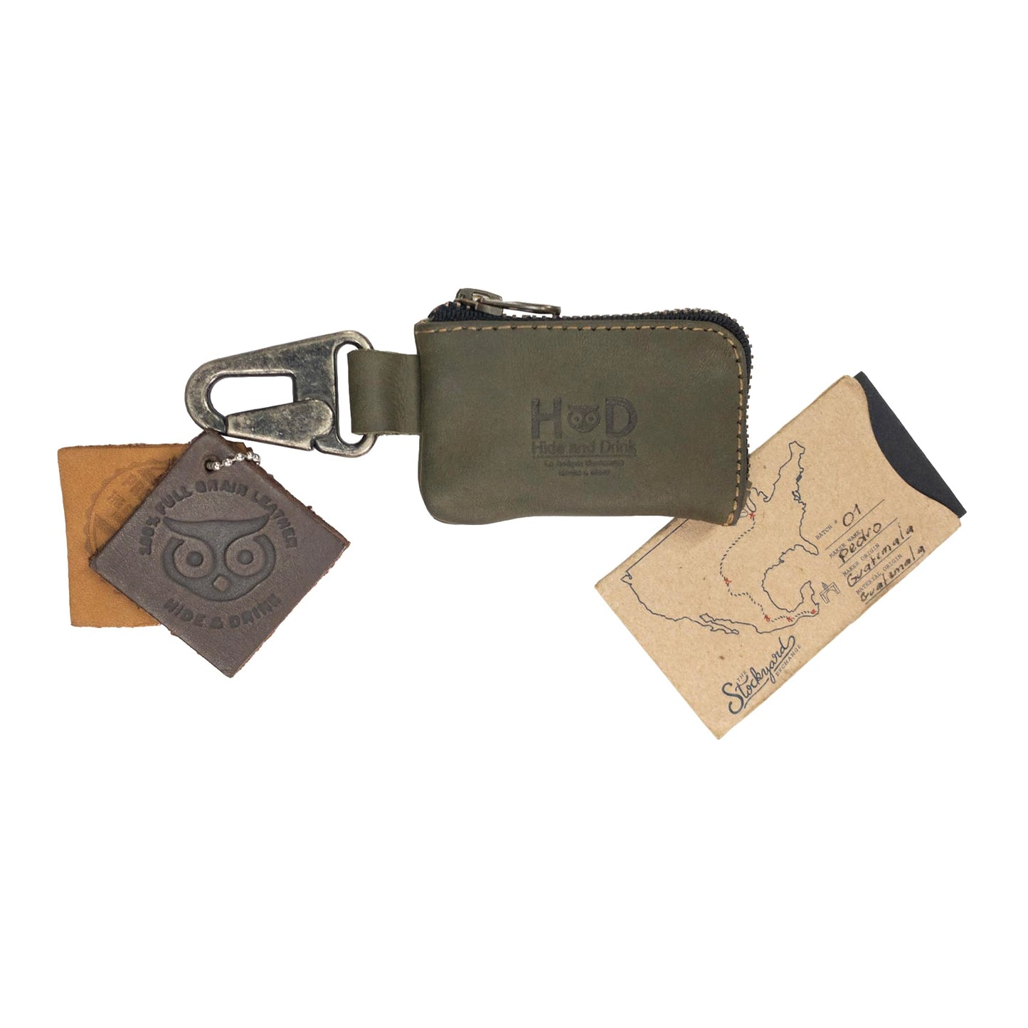 Hide & Drink, Leather Car Key Holder/Headphone & Charging Cables/Memory Cards/Flash Drives/Cash Zipper Case with Clasp Handmade :: Dark Jade