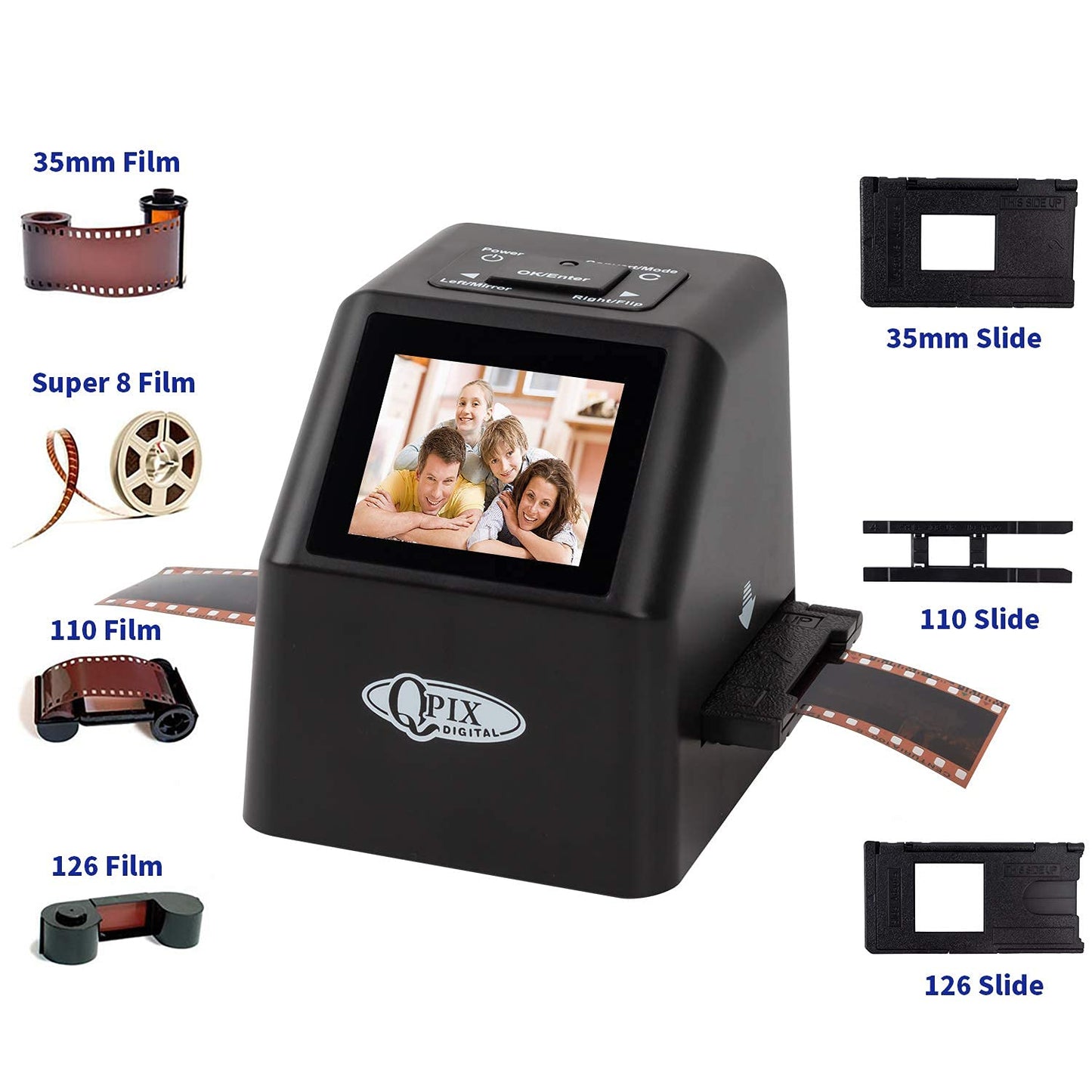 Digital Film & Slide Scanner β Converts 35mm 110 135 126KPK Super 8 & 8mm Film Negatives & Slides to High-Resolution 22 MP JPEG Images, Built-in 128MB Memory, 2.4 LCD Screen (Black)