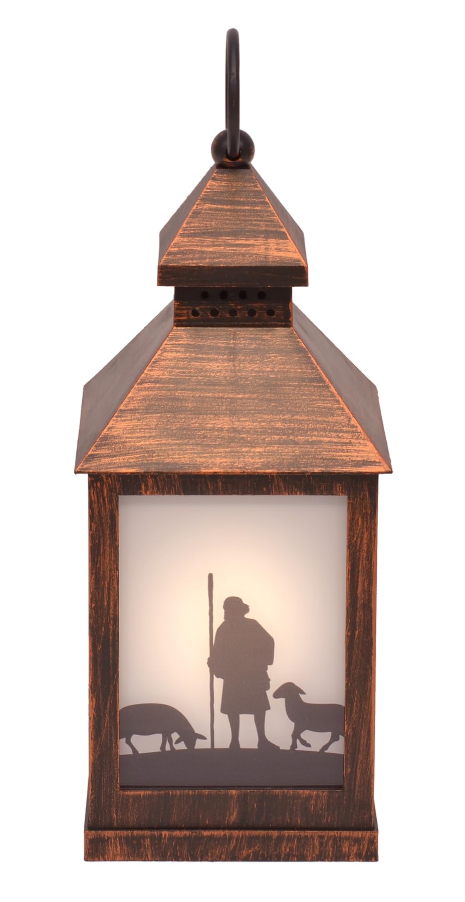 Antique Bronze Inspirational Silhouette Nativity Scene LED Flameless Holiday Candle Lanterns, Set of 3, 9.5 Inch